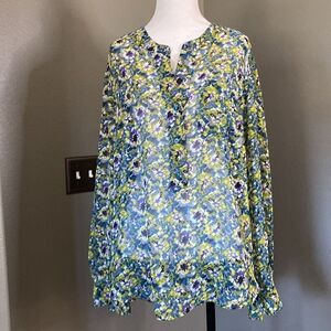 Lane Bryant Floral Long Sleeve Sheer Blouse